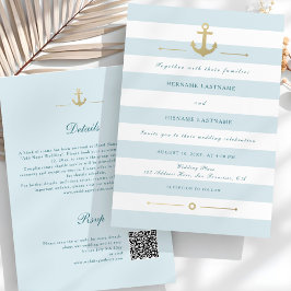 Sommar Aqua Nautical QR OSA All-in-One Bröllop Inbjudningar