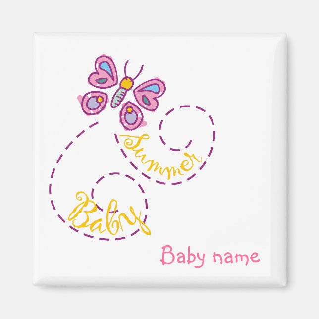 Sommar Baby Magnet med Baby namn (Framsidan)