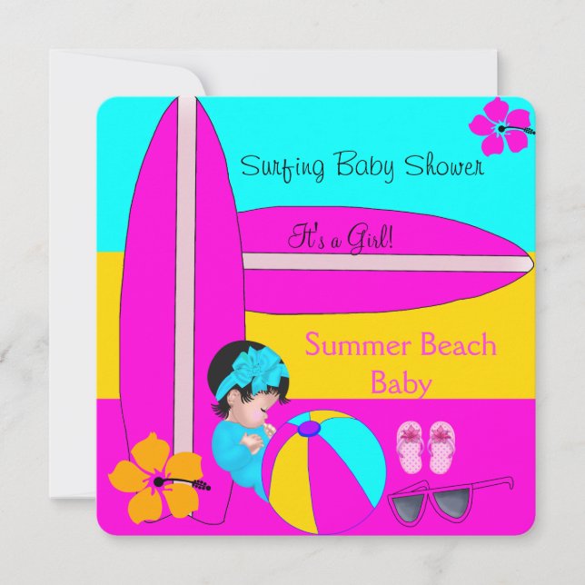 Sommar Baby Shower Flicka Strand Baby Surfande Bab Inbjudningar (Framsida)