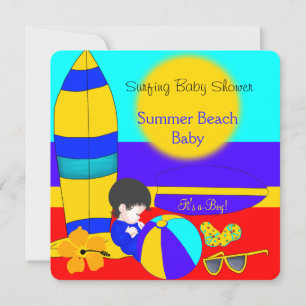 Sommar Baby Shower Pojke Strand Baby Surfande Baby Inbjudningar