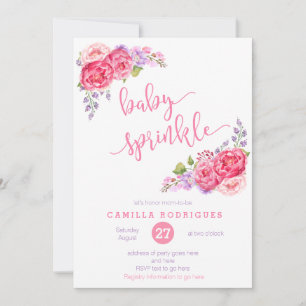 Sommar-baby-sprinkle inbjudan, lila rosa sprinkle inbjudningar