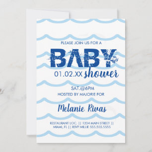 Sommar Babyshower Blå Vågor Mönster Inbjudan
