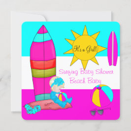 Sommar Babyshower Flick Beach Baby Surfande Baby 4 Inbjudningar