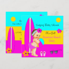Sommar Babyshower Flick Beach Surfing Brunett Inbjudningar