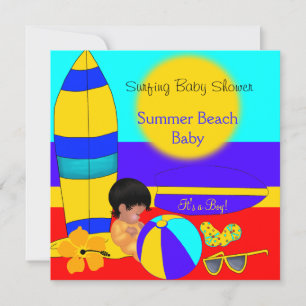 Sommar Babyshower Pojke Strand Baby Surfande Baby Inbjudningar