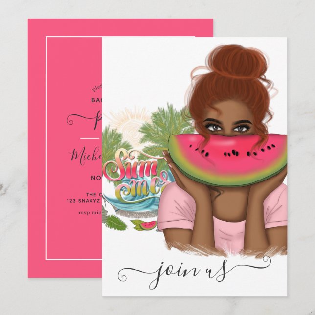 Sommar Bachelorette-partiets inbjudan (Fram/baksida)