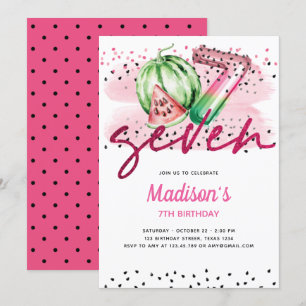 Sommar Balloon Brev Melon 7:e Birthday Inbjudningar