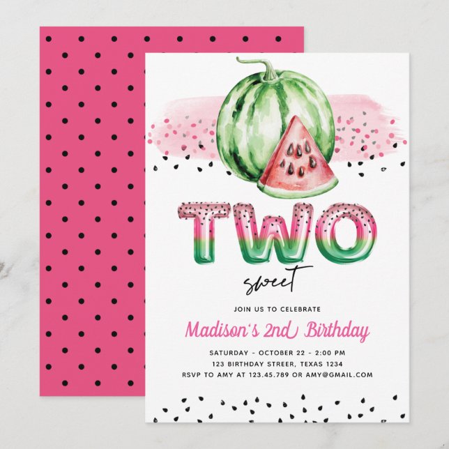 Sommar Balloon Brev Melon Two Sweet Birthday Inbjudningar (Fram/baksida)