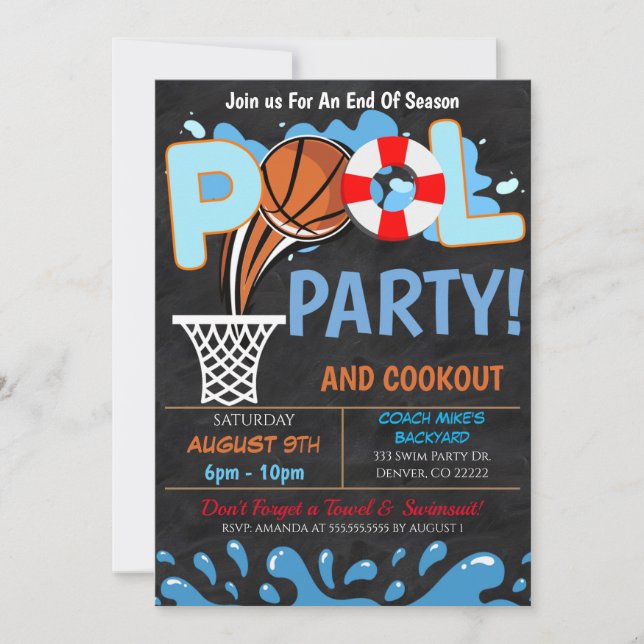 Sommar Bassäng Basketball Party-inbjudan Inbjudningar (Framsida)