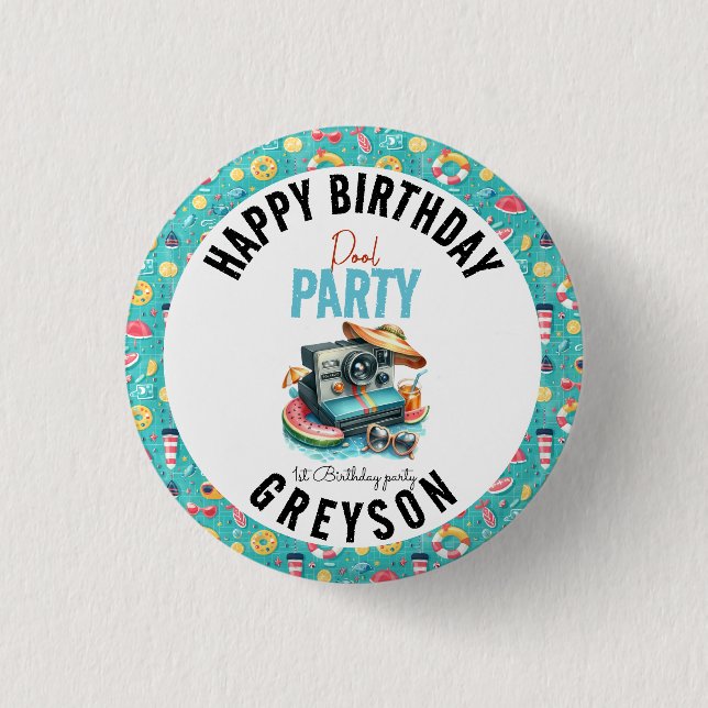 Sommar Bassäng Party 2 födelsedag Knapp (Framsida)