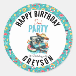 Sommar Bassäng Party 2 födelsedag Runt Klistermärke