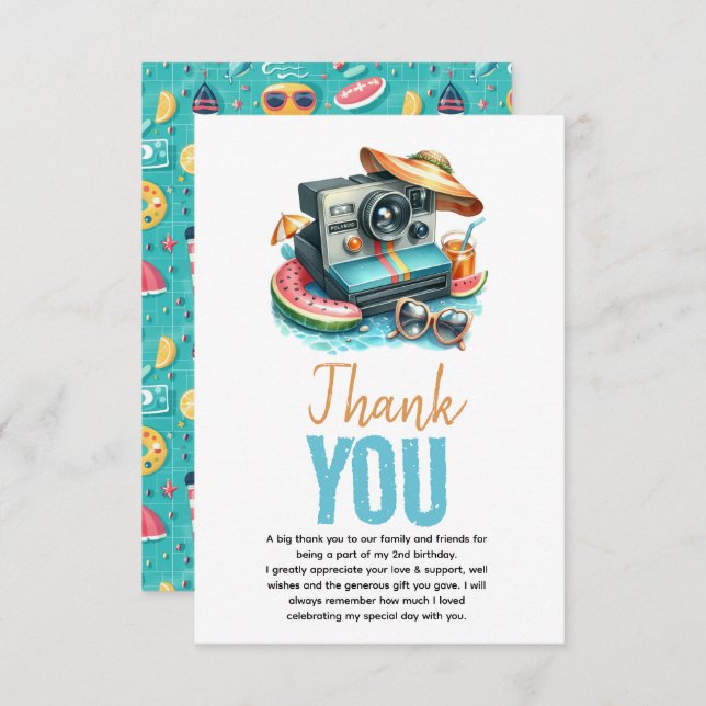 Sommar Bassäng Party 2 födelsedag Tack Kort (Fram/baksida)