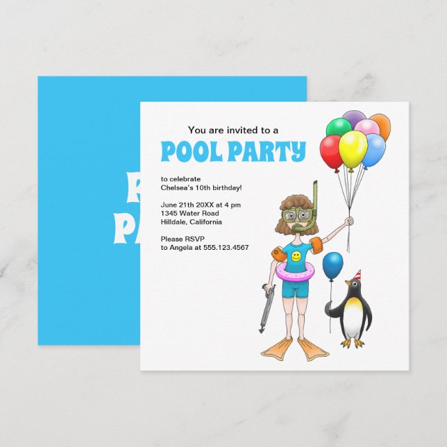 Sommar Bassäng Party-födelsedag Inbjudningar (Fram/baksida)