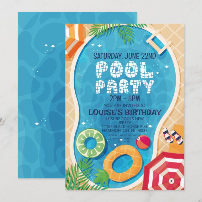 Sommar Bassäng Party-födelsedag Inbjudningar (Fram/baksida)