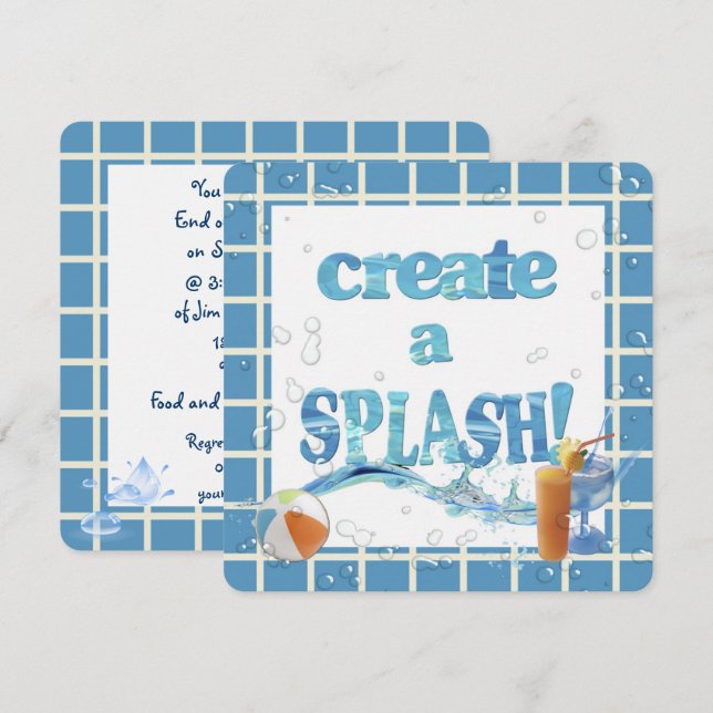 Sommar Bassäng Party Inbjudningar (Fram/baksida)