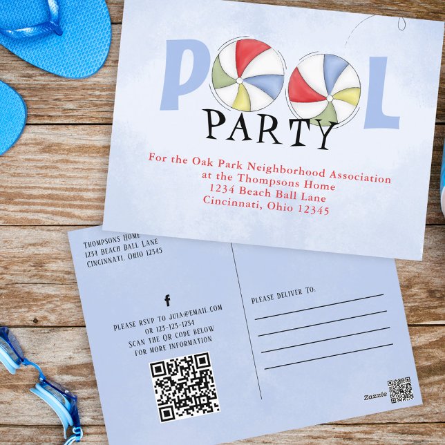 Sommar Bassäng Party Watercolor Anpassningsbar Vykort (Pool party Custom invitation)