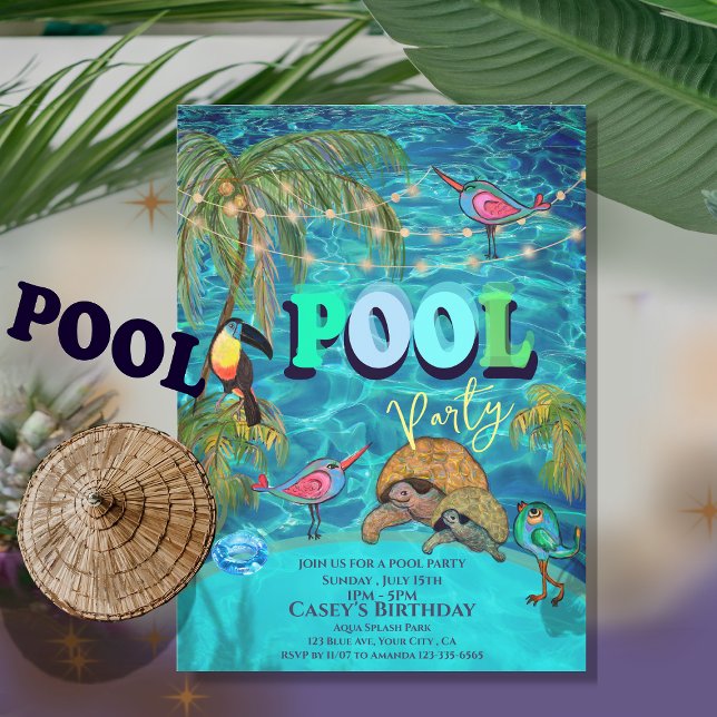Sommar Bassäng Roligt Party | Inbjudan till födels (Summer Pool Fun Party | Birthday Invitation)