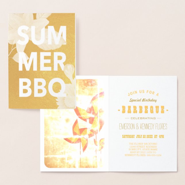 Sommar BBQ guld folie blommig Folierat Kort (Display)