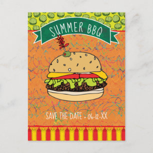 Sommar-BBQ Hamburger Spara datuminbjudan Vykort