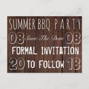 Sommar BBQ Party sparar datumet Rustic Brown Wood Meddelande Vykort