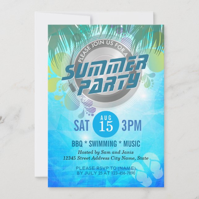 Sommar-BBQ/SWIMMING/MUSIC-partiets inbjudan (Framsida)