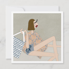 Sommar Beach Babe Mode Illustration Card Inbjudningar