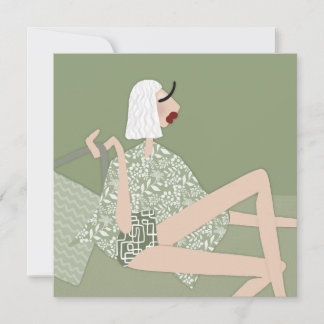Sommar Beach Babe Mode Illustration Card Inbjudningar