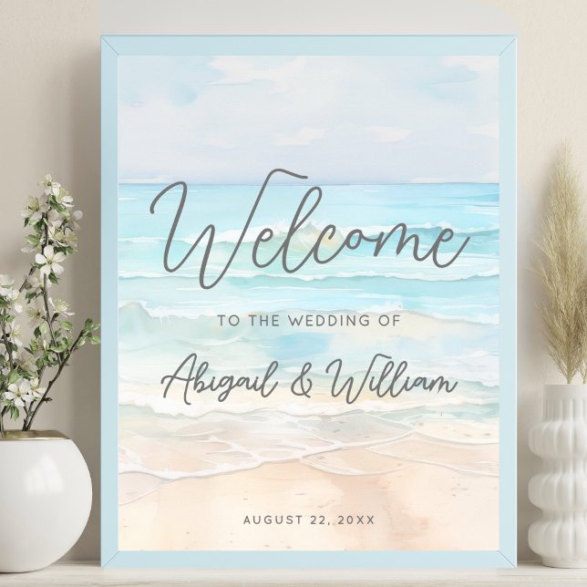 Sommar Beach Bröllop Välkomstskylt Poster (Summer Beach Wedding Welcome Sign)