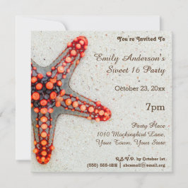 Sommar Beach Coral Starfish Sweet 16 Birthday Inbjudningar