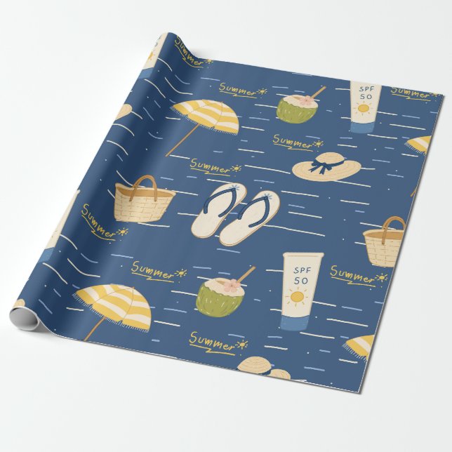 Sommar Beach Essentials Mönster (3) Presentpapper (Utrullad)