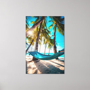 Sommar Beach Hammock Ocean Vacation Handflatan Trä Canvastryck
