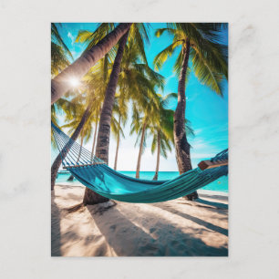 Sommar Beach Hammock Ocean Vacation Handflatan Trä Vykort