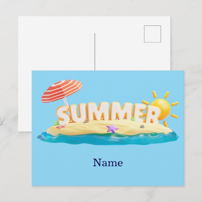 Sommar Beach Ö 3D Trendig Tropisk Semester Vykort (Fram/baksida)