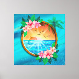 Sommar Beach Ocean-fåglar flyger i himlar och mask Canvastryck