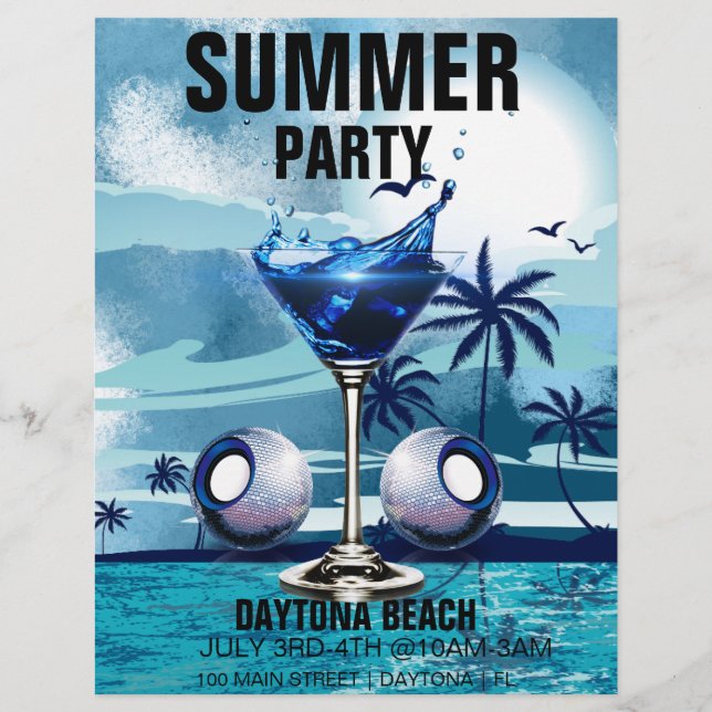Sommar Beach Party Promotional Marknadsföring even Reklamblad (Framsidan)