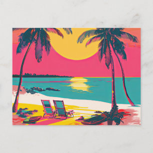 Sommar Beach Vibe Retro Surfer Handflatan Träd Sun Vykort