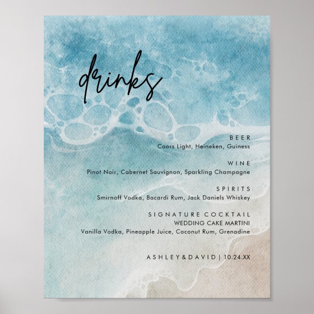 Sommar Beach Wedding Large Drinks Pub Menu Poster (Framsidan)