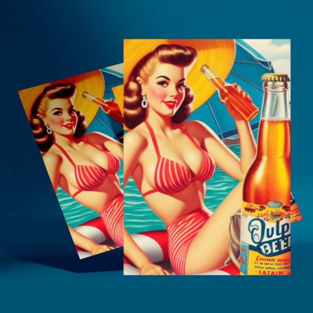 Sommar Beer Pin-up Vykort (Skapare uppladdad)