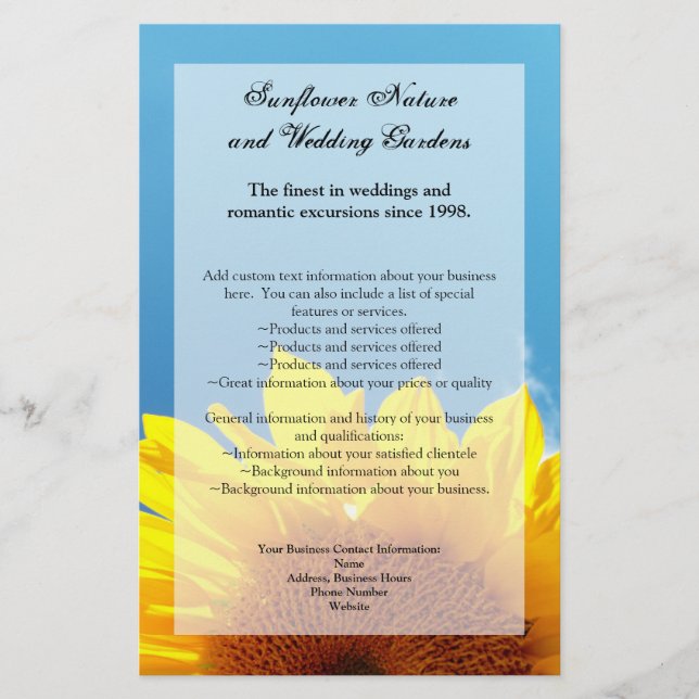 Sommar Blå himmel med Gult Solros Flygblad (Framsidan)