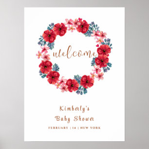 Sommar Blommig Krans Baby Shower Välkommen Poster