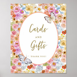 Sommar-Blommigt-Bloom-Butterfly-kort och Gift-teck Poster
