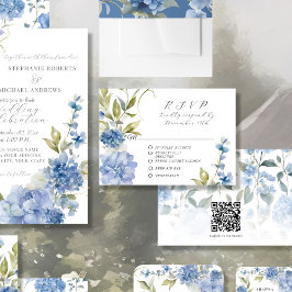Sommar Blommigt Blue and White Elegant bröllop OSA Kort