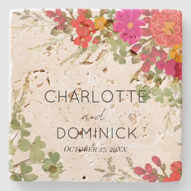 Sommar Blommigt Garden Wildblommor Bröllop Stenunderlägg (Framsidan)