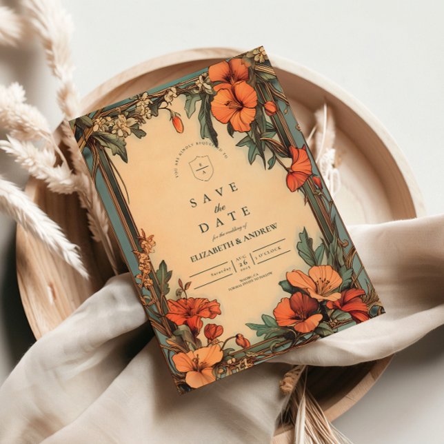 Sommar Blommigt Ram Art nouveau Bröllop Inbjudningar (Skapare uppladdad)