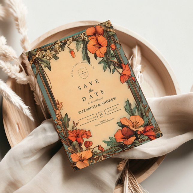 Sommar Blommigt Ram Art nouveau Bröllop Spara Datumet (Skapare uppladdad)