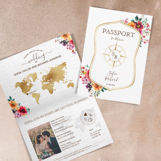 Sommar-Blommigtens bröllop-pass Inbjudan (floral passport invitation)