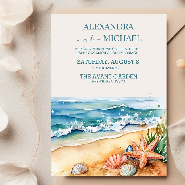 Sommar Blue Beach Wedding Inbjudningar (Skapare uppladdad)