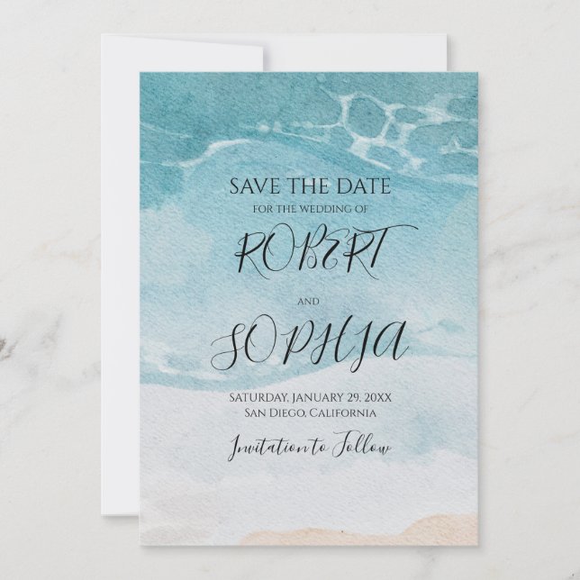 Sommar Blue Beach Wedding Spara Datumet (Framsida)