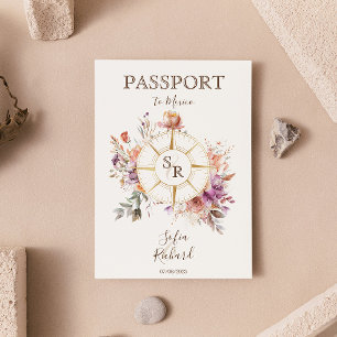 Sommar Boho Blommigt Destinationsbröllop Pass Inbjudan