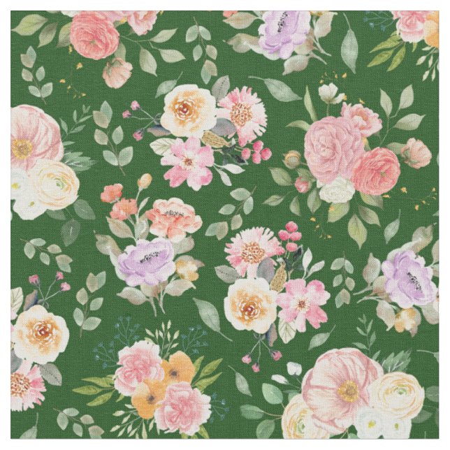 Sommar Boho-Blommigten på Mörk grönt Tyg (Närbild)